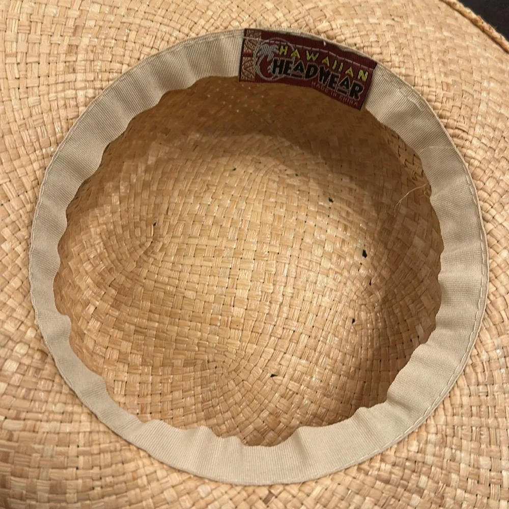 Hawaiian Headwear Straw Hat with Green Print Band & Bow